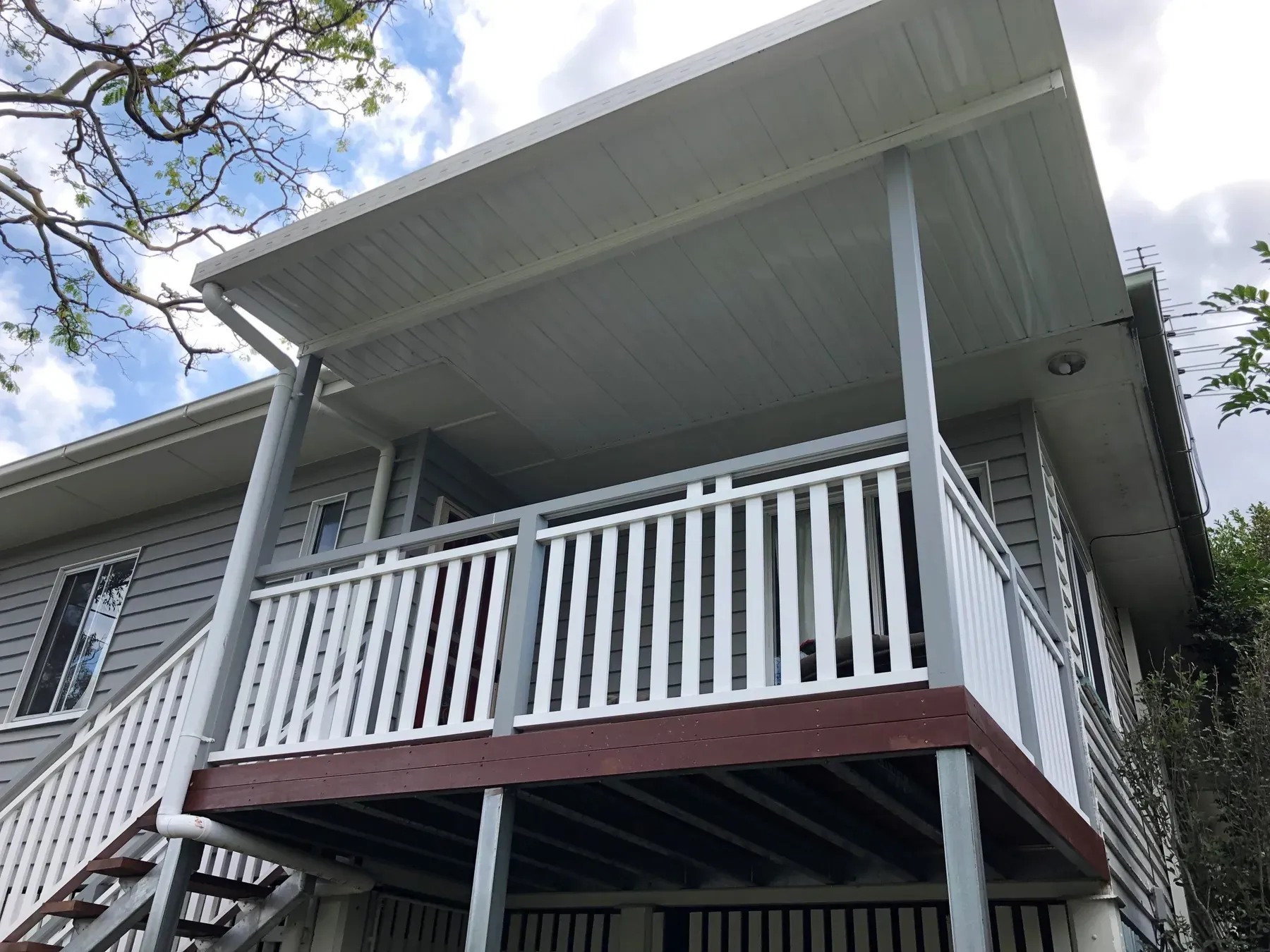 Elevated verandah deck under a skillion roof