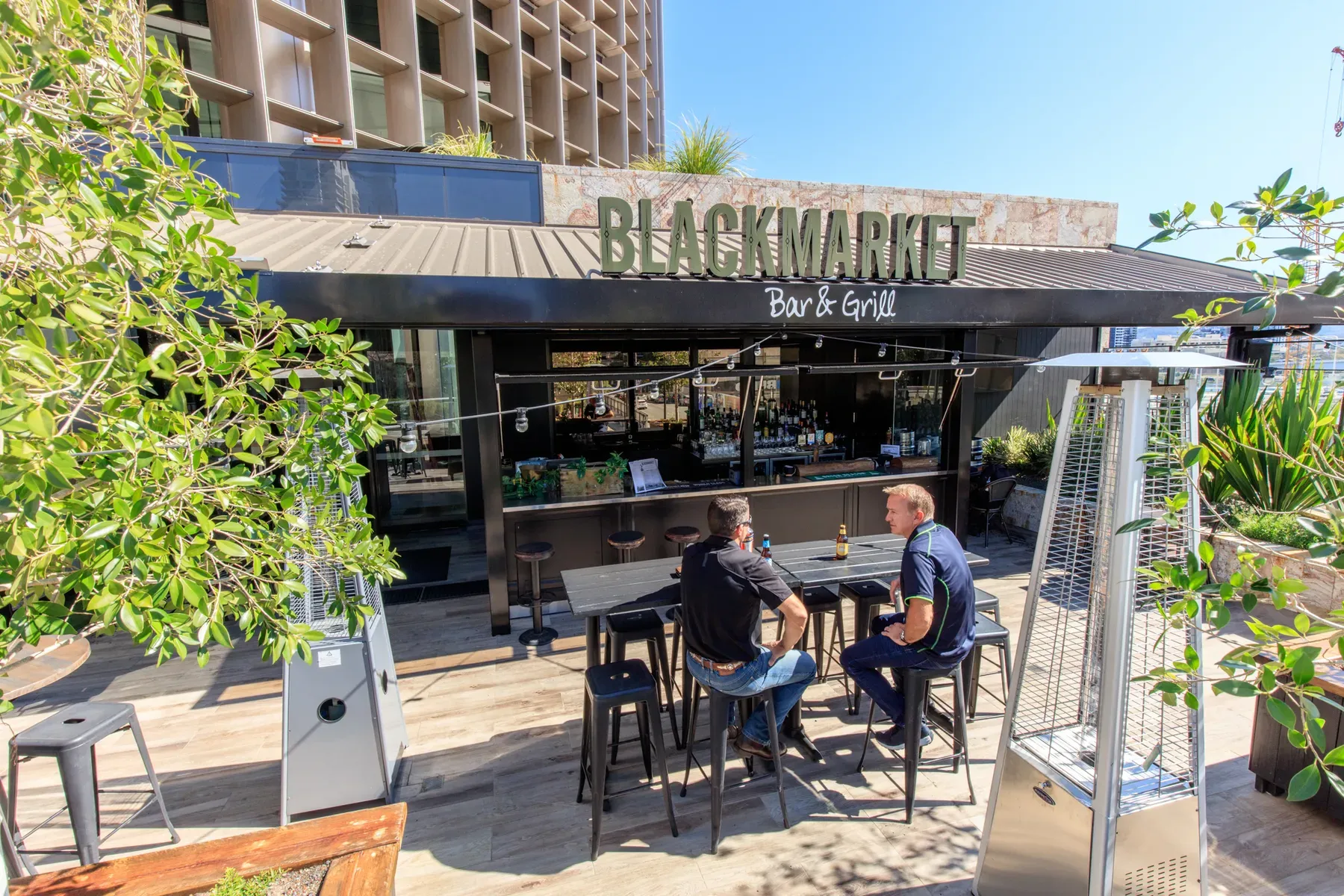 Covered outdoor bar area at a Brisbane restaurant