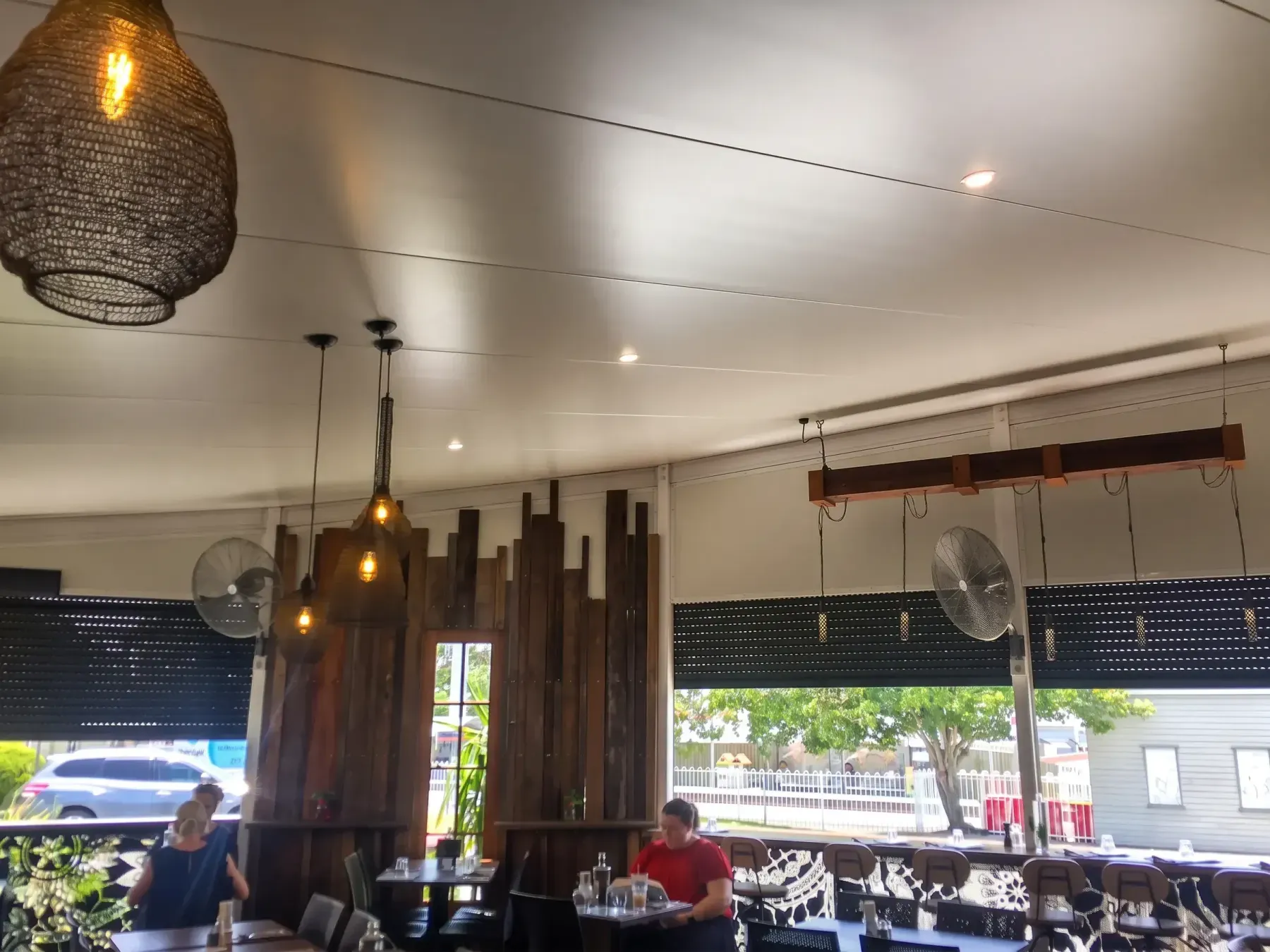 Restaurant ceiling with pendant lights