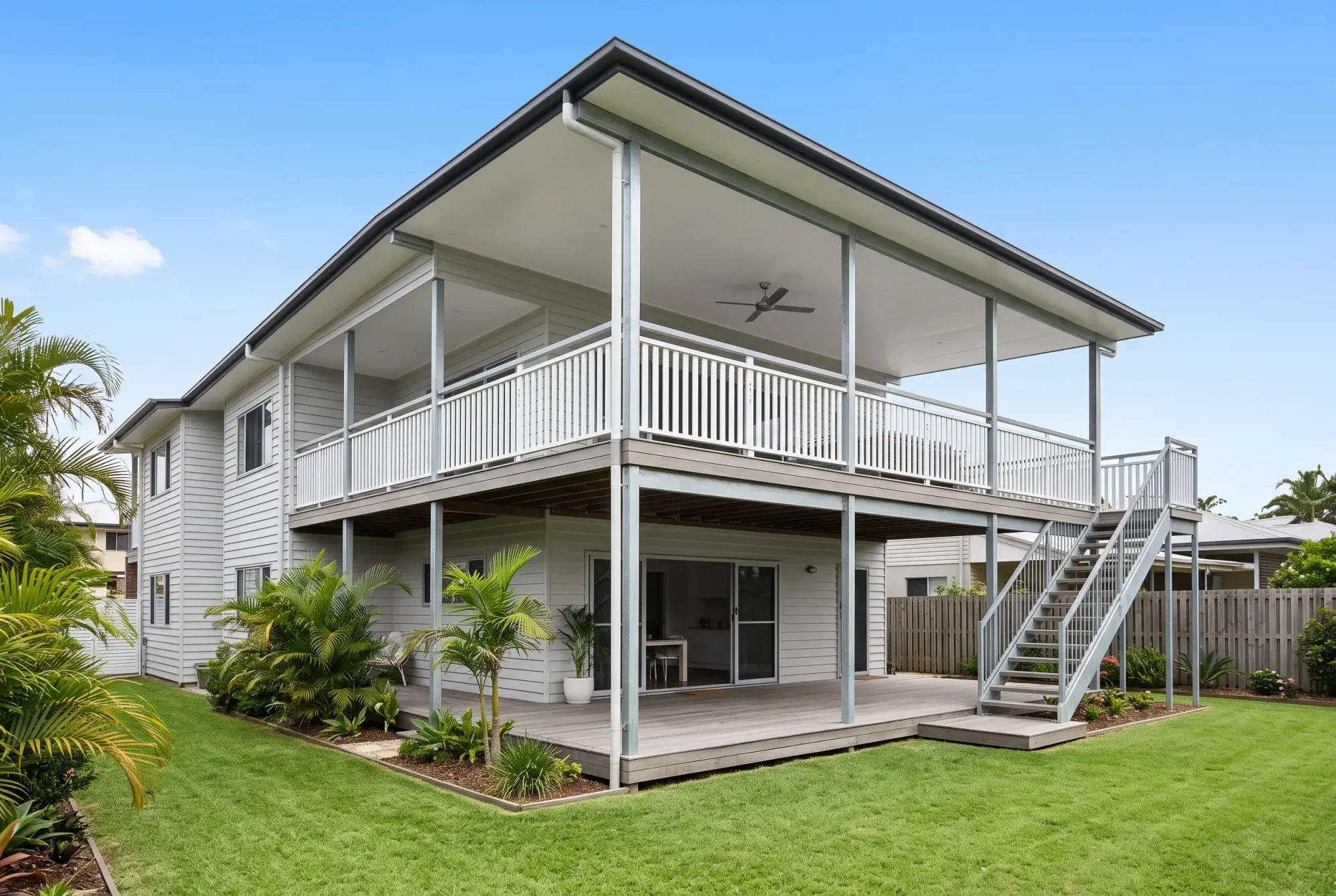 Two-storey verandah deck under a skillion roof
